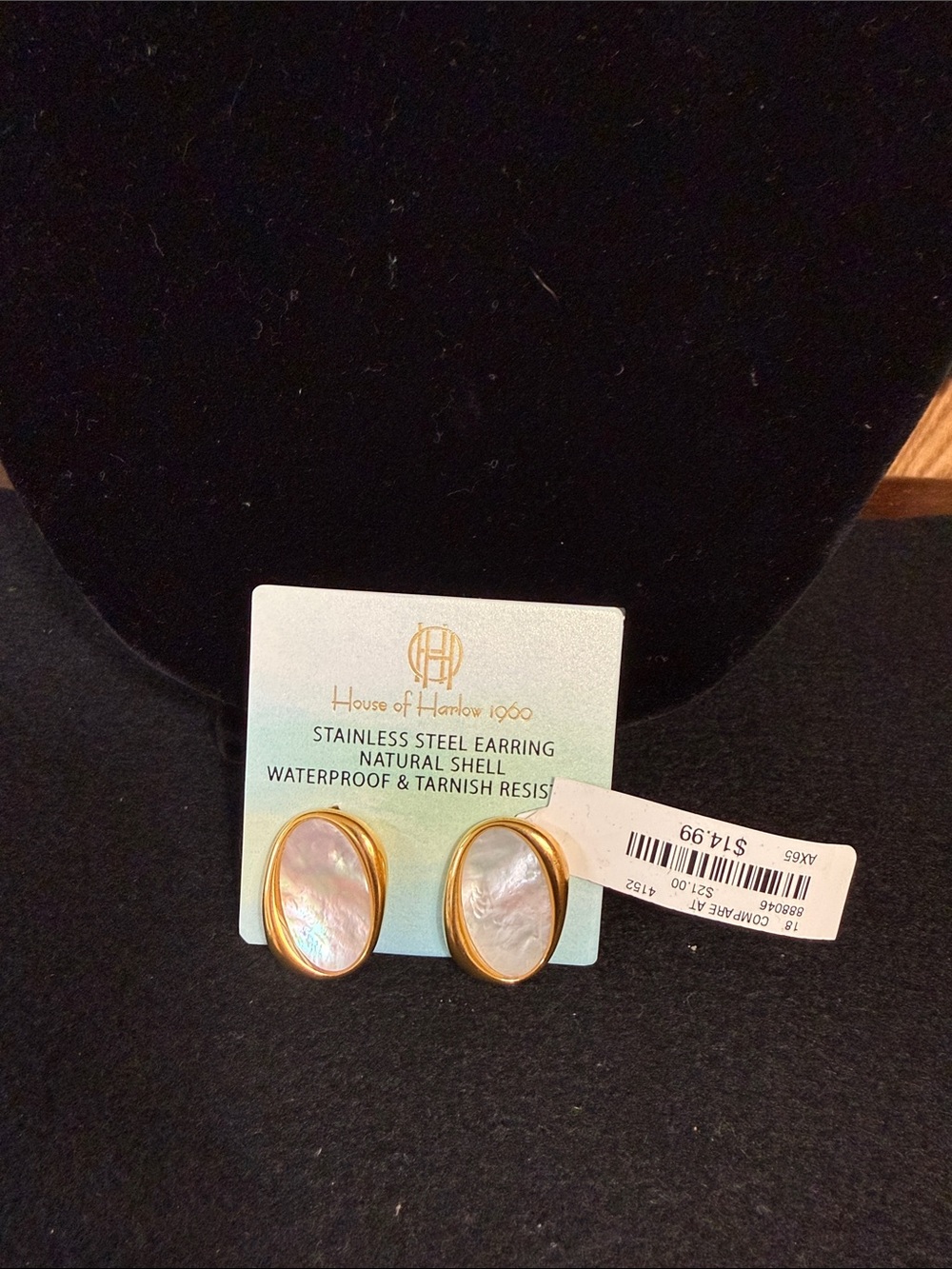 House of Harlow 1960 Gold Oval Mother-of-Pearl Earrings - White